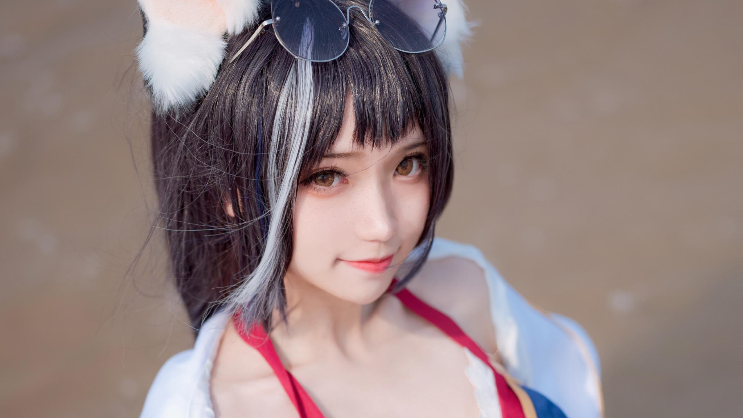 泳衣少女cosplay公主连结水黑猫凯露沙滩写真