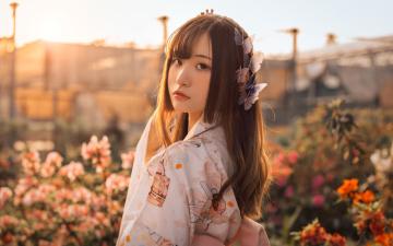 性感和服美女唯美花丛写真高清壁纸